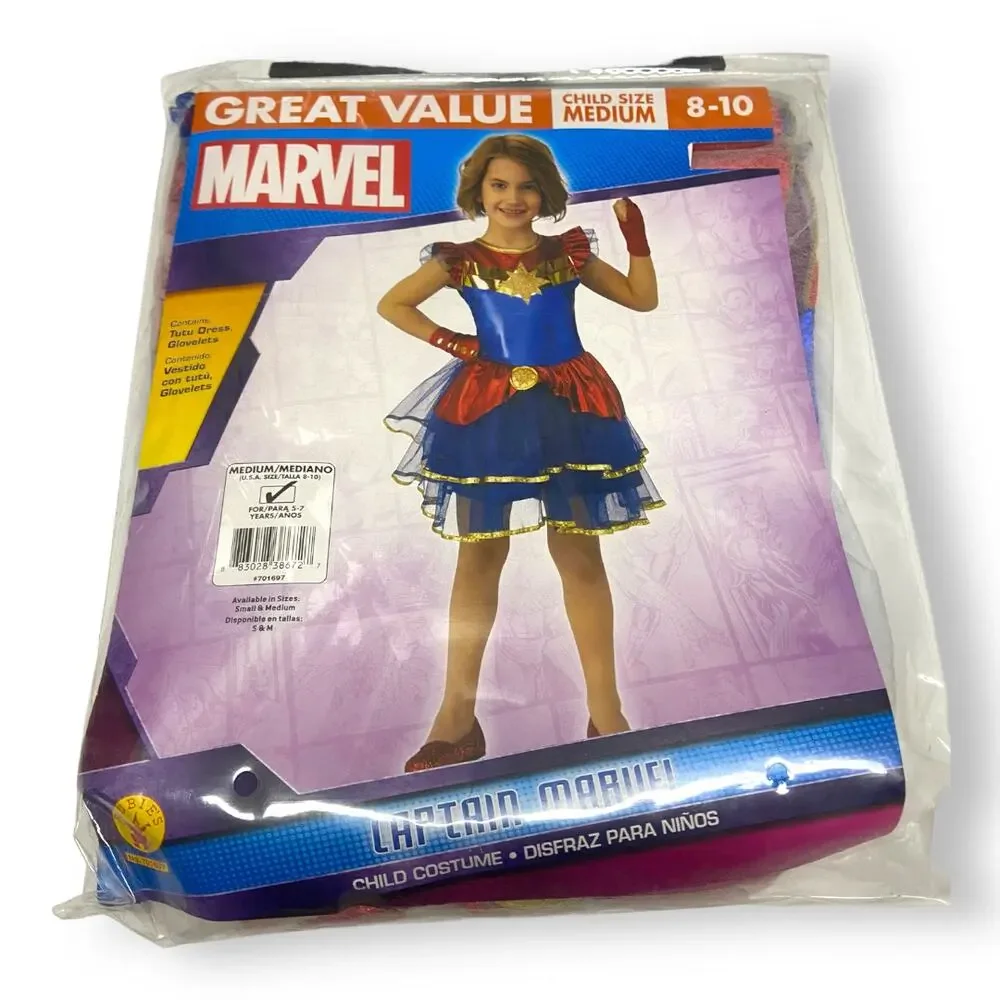 Captain Marvel Tutu Dress Costume NEW NIP Rubie's M 8 10 - Picture 1 of 2